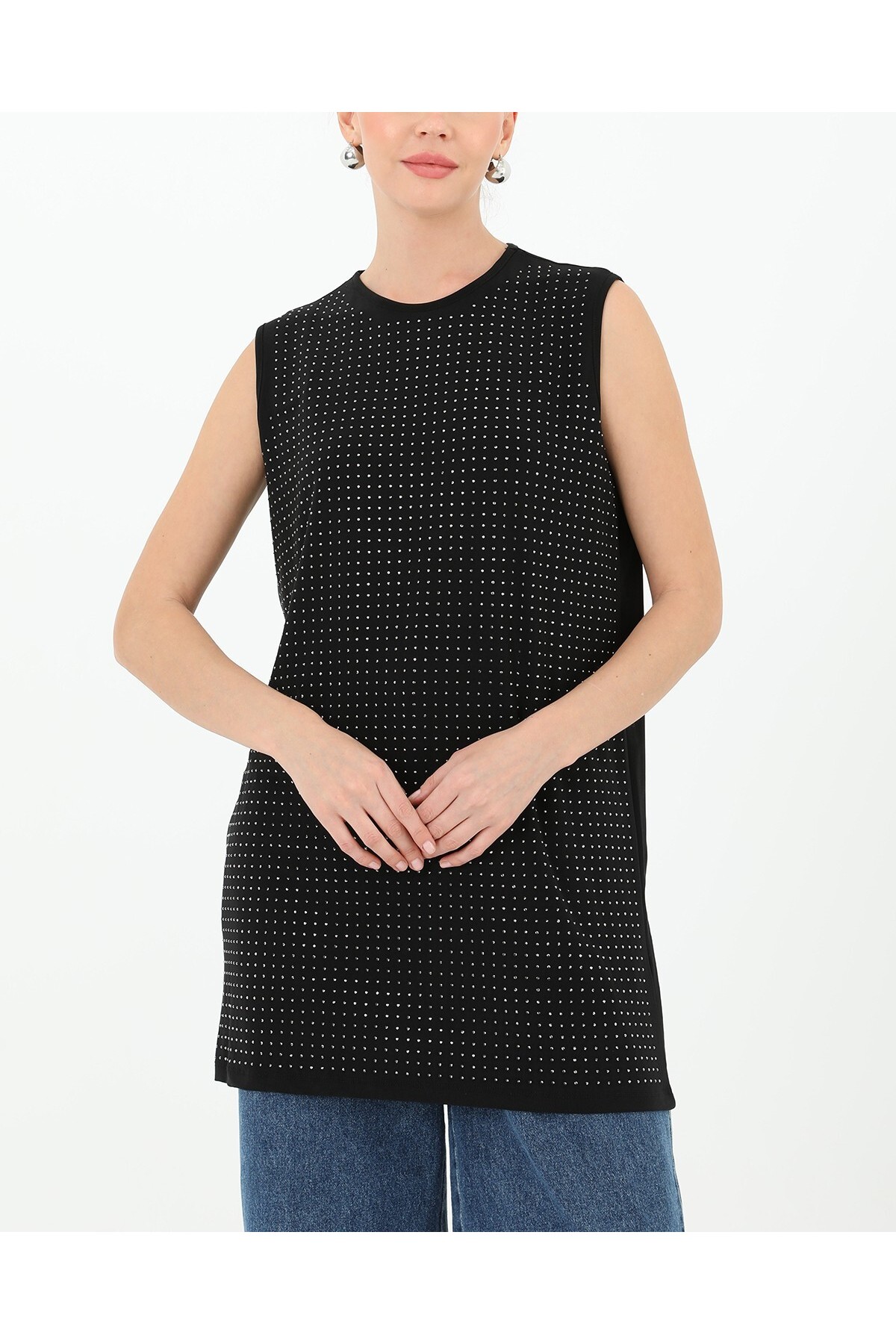 Kadın Sıfır Kol Taşlı Tunik -24S-10525TUN