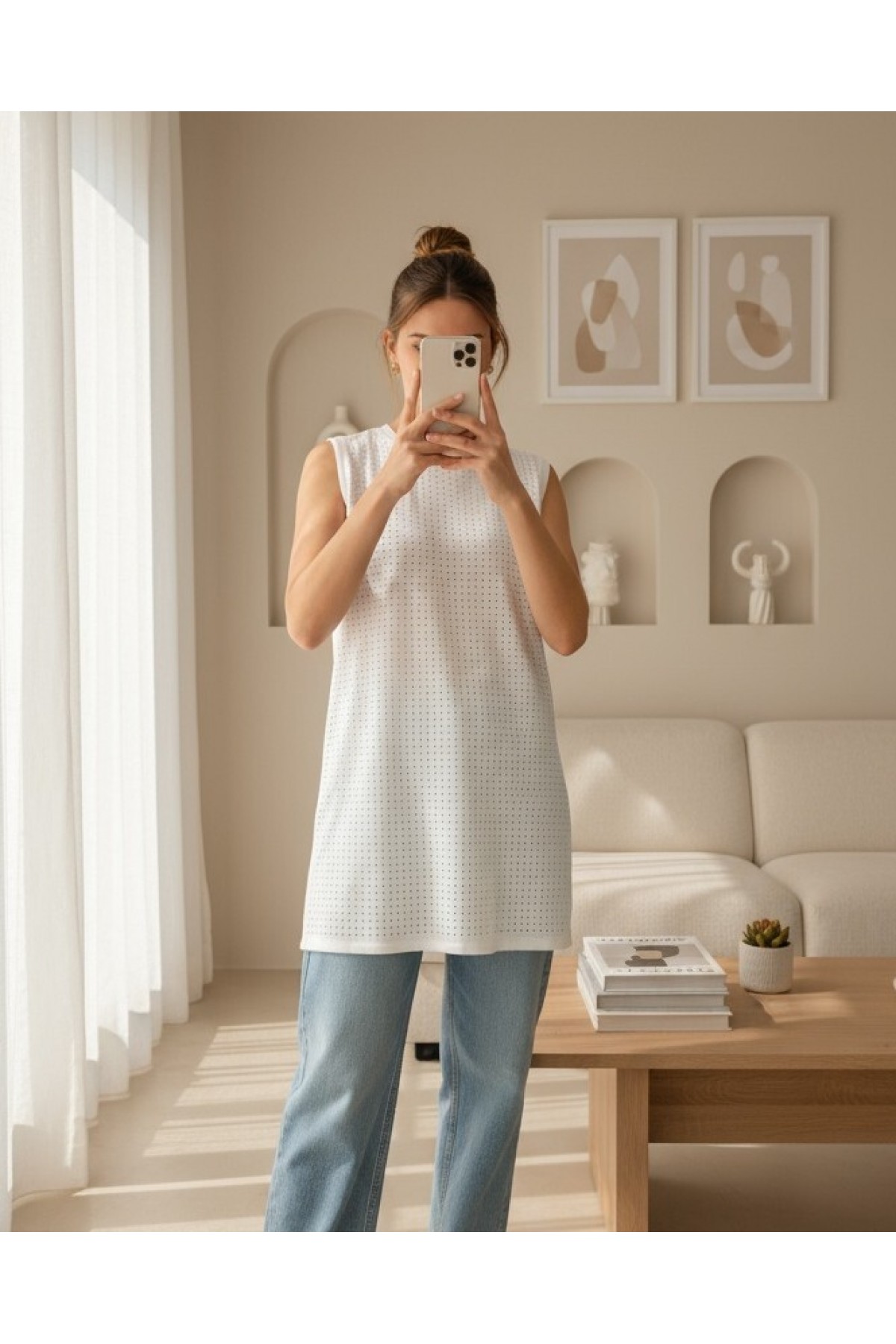 Kadın Sıfır Kol Taşlı Tunik -24S-10525TUN