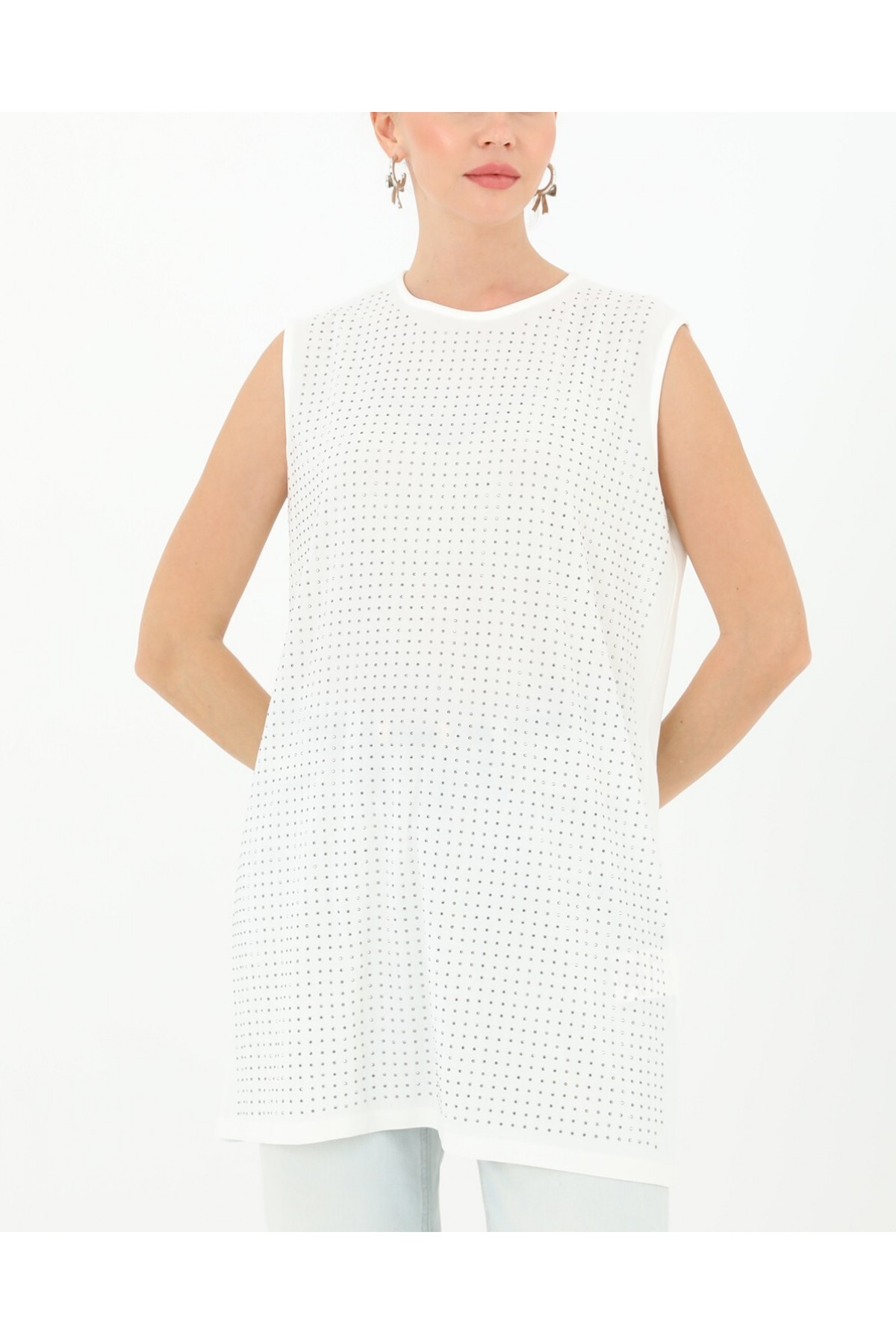 Kadın Sıfır Kol Taşlı Tunik -24S-10525TUN
