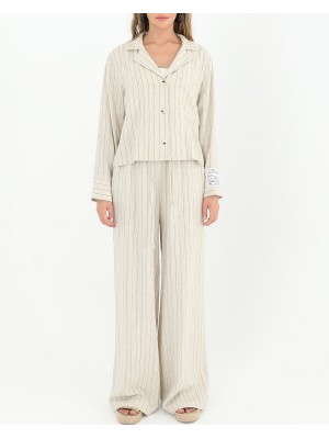 Kadın Çizgili Kısa Cepli Gömlek -24S-31817GML