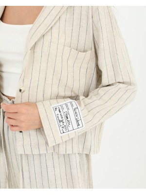 Kadın Çizgili Kısa Cepli Gömlek -24S-31817GML