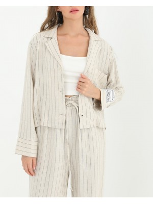 Kadın Çizgili Kısa Cepli Gömlek -24S-31817GML