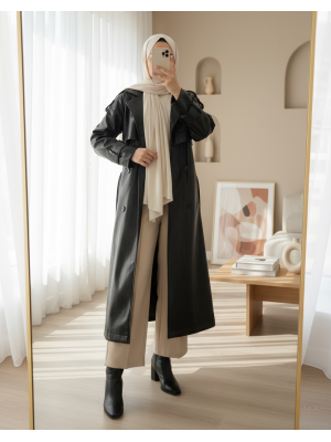 Kadın Deri Uzun Trench  - 32017TRC