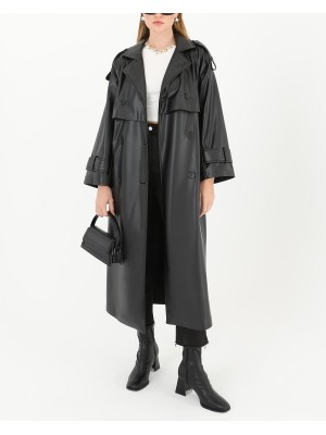 Women's Leather Long Trench  