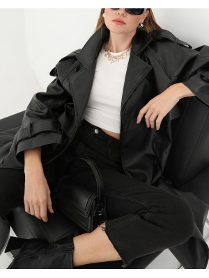 Women's Leather Long Trench  