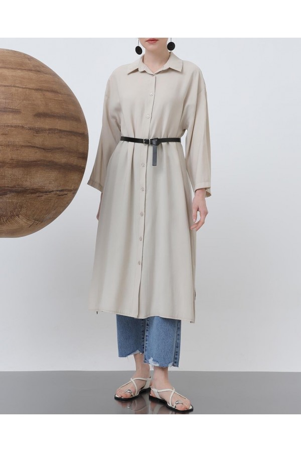 Women's Long Belt Detailed Shirt Dress 