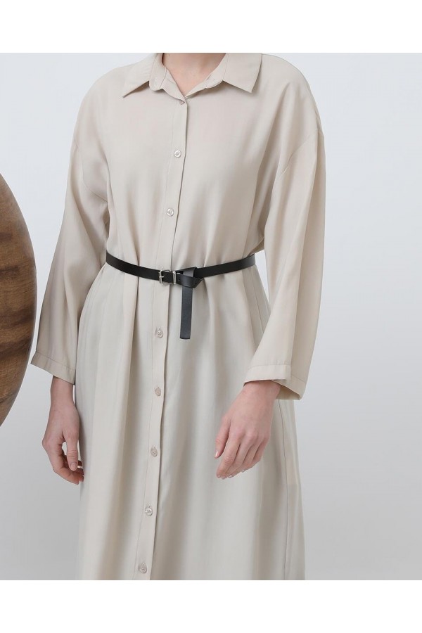 Women's Long Belt Detailed Shirt Dress 