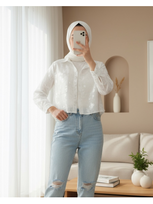 Kadın Crop Uzun Kollu Varak Desenli Gömlek -24S-31769GML