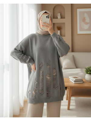Kadın Yırtıklı Triko Tunik  - 32034TUN