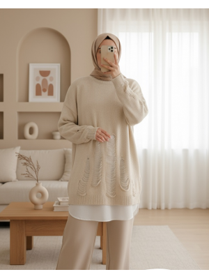 Kadın Yırtıklı Triko Tunik  - 32034TUN