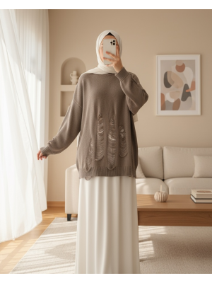 Kadın Yırtıklı Triko Tunik  - 32034TUN