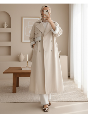 Kadın Garni Çizgili Detaylı Trench - 32141TRC