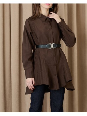 Kadın Dikiş Detaylı Kemerli Gömlek - 20708GML