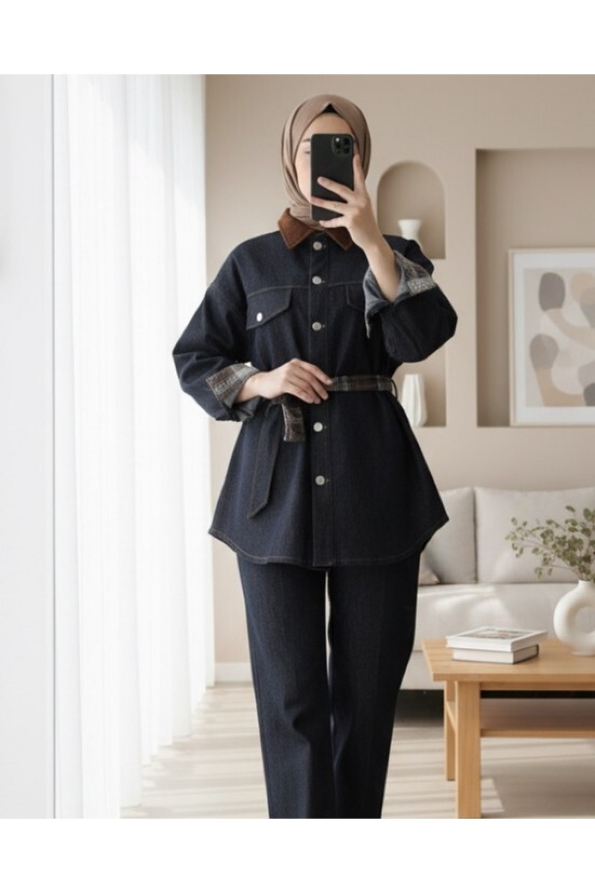 Kadın Ekose Detaylı Denim Ceket  -  32413CKT