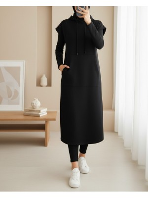 Kadın Kapşonlu Önden Cepli Basic Elbise -31203ELB