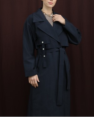 Kadın Cep Kapağı Detaylı Kuşaklı Trençkot - 15228TRC