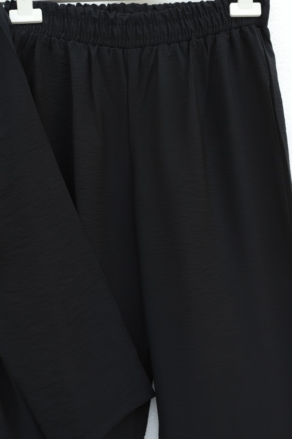 Cupra Suit with Ribbed Front Belted Trousers -Black