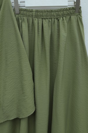One-Button Belted Skirt Cupra Suit -Cagla Green