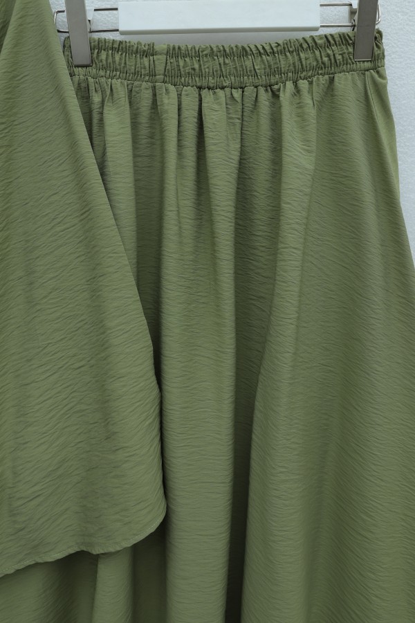 One-Button Belted Skirt Cupra Suit -Cagla Green