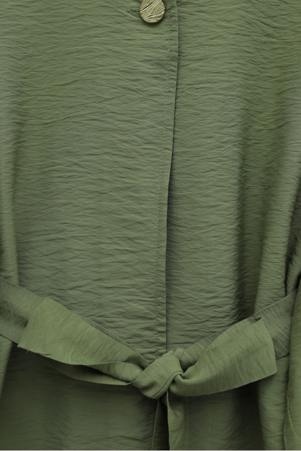 One-Button Belted Skirt Cupra Suit -Cagla Green