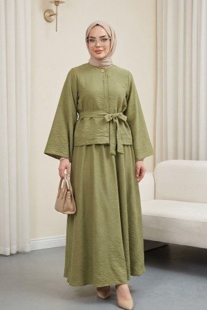 Tek Düğmeli Kemerli Etekli Cupra Takım  -Çağla Y.