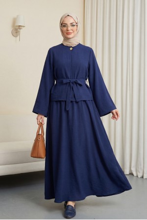 Tek Düğmeli Kemerli Etekli Cupra Takım  -Laci