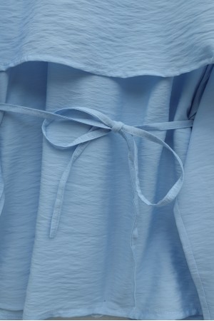 Cape Detail, Belted Skirt Cupra Suit -Baby Blue