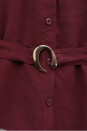 Omzu Vatka Detaylı Kemerli Eteği Lastikli Modal Takım -Mürdüm