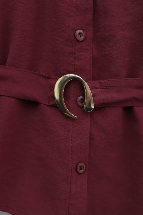 Modal Suit with Padded Shoulder Detail and Belted Skirt with Elastic Waistband -Damson