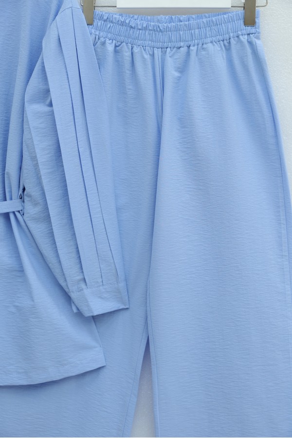 Karpuz Kol Beli Bağcıklı Pantolonlu Lena Takım -Bebe Mavi
