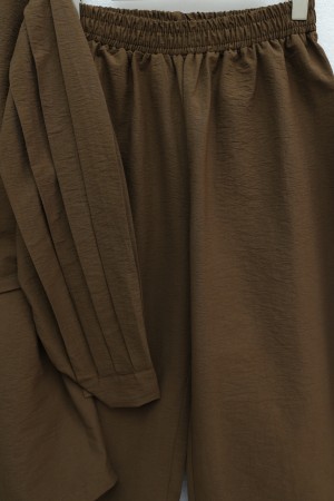 Lena Set with Watermelon Sleeves and Drawstring Waist Trousers -Brown