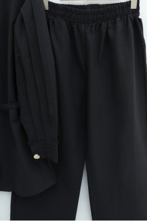 Karpuz Kol Beli Bağcıklı Pantolonlu Lena Takım -Siyah