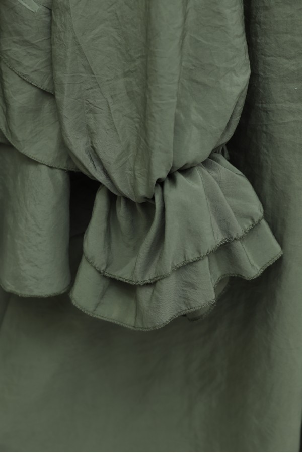 Wide-Neck, Tie-Sleeve, Elasticated Sleeve, Skirted Cupra Suit -Khaki