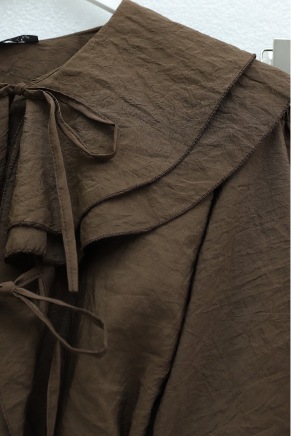Wide-Neck, Tie-Sleeve, Elasticated Sleeve, Skirted Cupra Suit -Brown