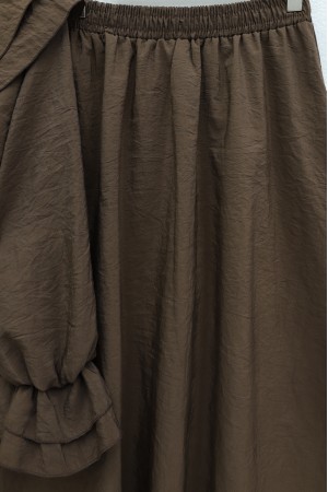 Wide-Neck, Tie-Sleeve, Elasticated Sleeve, Skirted Cupra Suit -Brown