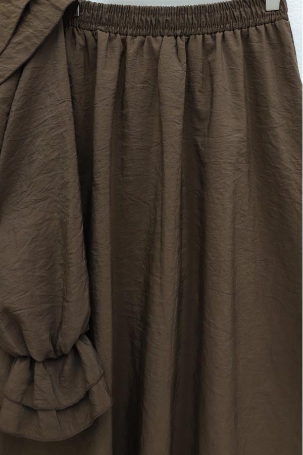 Wide-Neck, Tie-Sleeve, Elasticated Sleeve, Skirted Cupra Suit -Brown