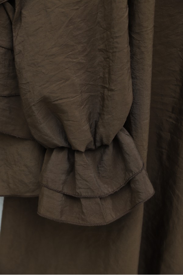 Wide-Neck, Tie-Sleeve, Elasticated Sleeve, Skirted Cupra Suit -Brown