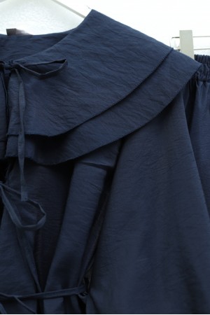 Wide-Neck, Tie-Sleeve, Elasticated Sleeve, Skirted Cupra Suit -Navy blue