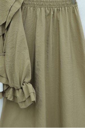 Wide-Neck, Tie-Sleeve, Elasticated Sleeve, Skirted Cupra Suit -Mink color
