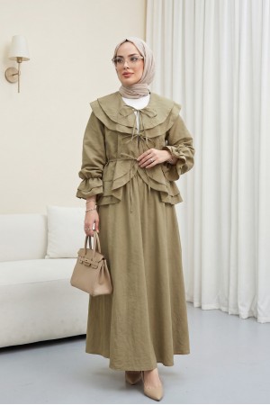 Wide-Neck, Tie-Sleeve, Elasticated Sleeve, Skirted Cupra Suit -Mink color