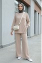 Bisiklet Yaka Oversize Cepli Pantolonlu Penye Takım -Açık Vizon