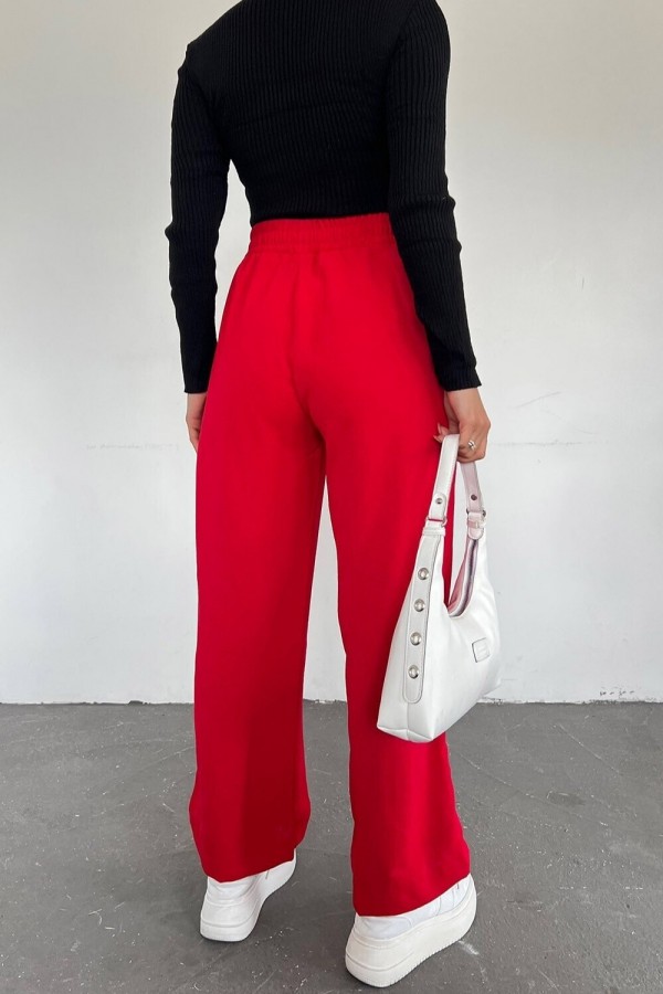 Elastic Waist Lace Detail Ayrobin Trousers -Red