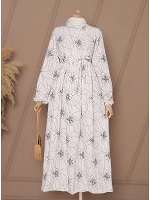 Pleated Waist Belted Linen Dress -Black