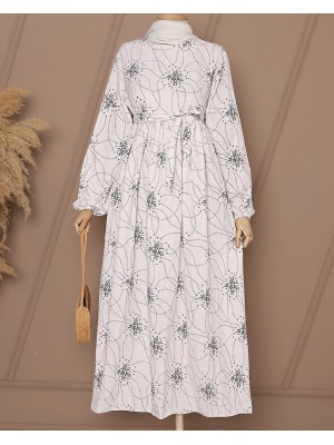 Pileli Belden Kuşaklı Keten Elbise -Siyah