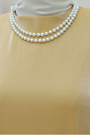 فستان جانجان بأكمام دانتيل وتنورة قطعة  -لون السلمون