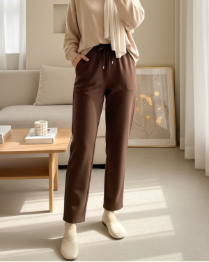 Beli Bağcıklı Dar Paça Pantolon    -Kahve