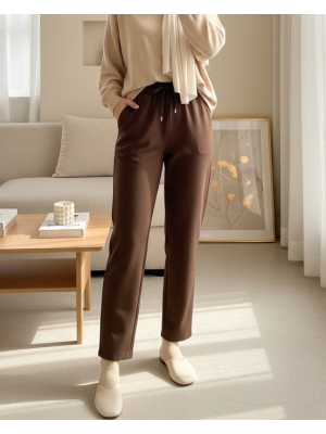 Slim Leg Trousers with Waist Lace    -Brown