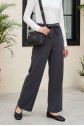 Double Fabric Waist Belted Wide Leg Trousers -Smoked