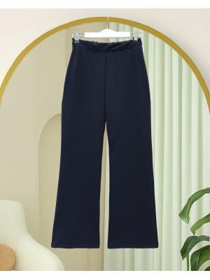 Imported Fabric Flared Trousers   -Navy blue