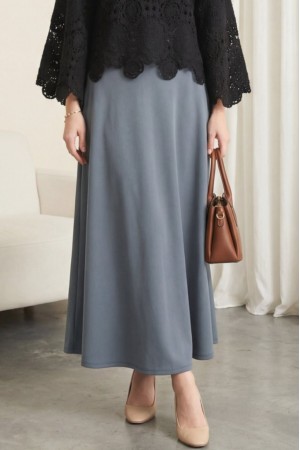 Beli Lastikli İthal Likralı Krep Kloş Etek -Füme